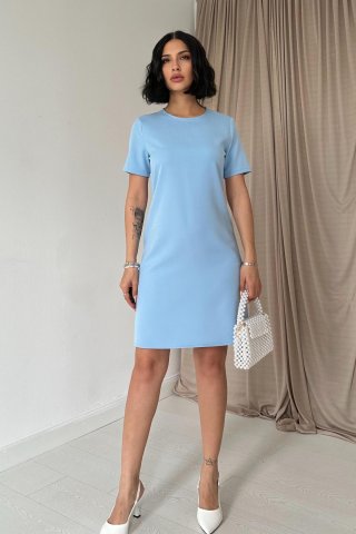 Kısa Kol Atlas Mini Elbise - Mavi